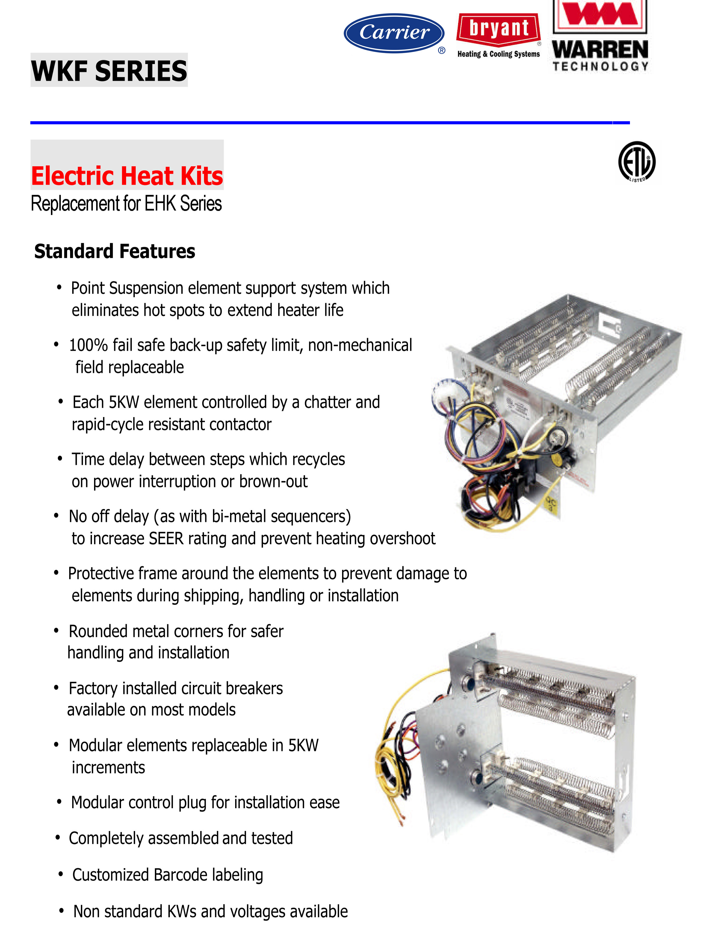 15 KW breakered heat strip for Carrier/Bryant/Payne air handlers WKF1502B